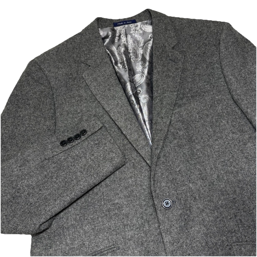 Alan Flusser Men 44R Paisley Lined 2-Button Blazer Jacket Gray Tweed Double Vent